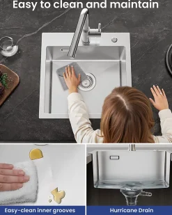 Évier de Cuisine 45 x 45 cm, SOFETIY MAX Évier en inox brossé, Évier 1 Bac, Lavabo Cuisine Montage Encastré ou Supérieur