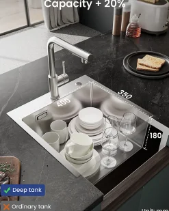 Évier de Cuisine 45 x 45 cm, SOFETIY MAX Évier en inox brossé, Évier 1 Bac, Lavabo Cuisine Montage Encastré ou Supérieur