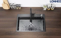 Évier de Cuisine 68 x 45 cm, SOFETIY MAX Évier en Inox Noir, Évier 1 Bac avec Panier de Drainage