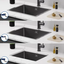 Évier de Cuisine 55 x 44 cm, SOFETIY MAX Évier en inox Noir, Évier 1 Bac Montage Encastré ou Supérieur