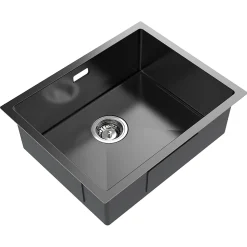 Évier de Cuisine 55 x 44 cm, SOFETIY MAX Évier en inox Noir, Évier 1 Bac Montage Encastré ou Supérieur