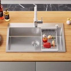 Évier de Cuisine 75 x 45 cm, SOFETIY MAX Évier en Inox, Évier 1 Bac avec Panier de Drainage