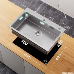 Évier de Cuisine 75 x 45 cm, SOFETIY MAX Évier en Inox, Évier 1 Bac avec Panier de Drainage