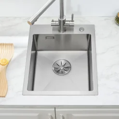 Évier de Cuisine 40 x 48 cm, SOFETIY MAX Évier carré en inox brossé, Évier 1 Bac, Lavabo Cuisine Montage Encastré ou Supérieur