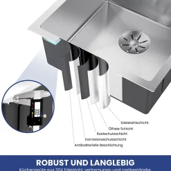 Évier de Cuisine 40 x 48 cm, SOFETIY MAX Évier carré en inox brossé, Évier 1 Bac, Lavabo Cuisine Montage Encastré ou Supérieur