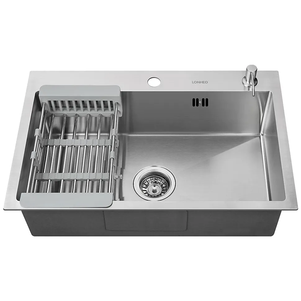 Évier de Cuisine 68 x 45 cm, SOFETIY MAX Évier en Inox, Évier 1 Bac avec Panier de Drainage