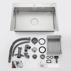 Évier de Cuisine 68 x 45 cm, SOFETIY MAX Évier en Inox, Évier 1 Bac avec Panier de Drainage