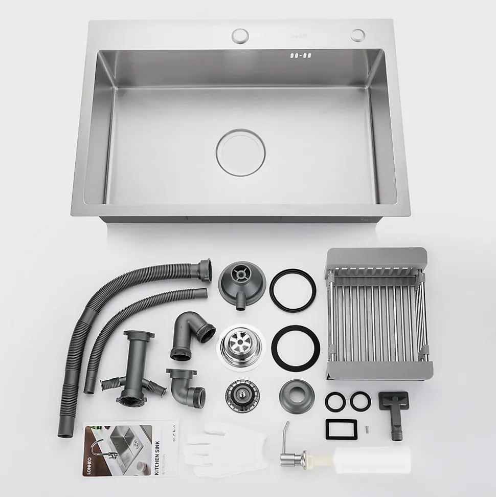 Évier de Cuisine 68 x 45 cm, SOFETIY MAX Évier en Inox, Évier 1 Bac avec Panier de Drainage