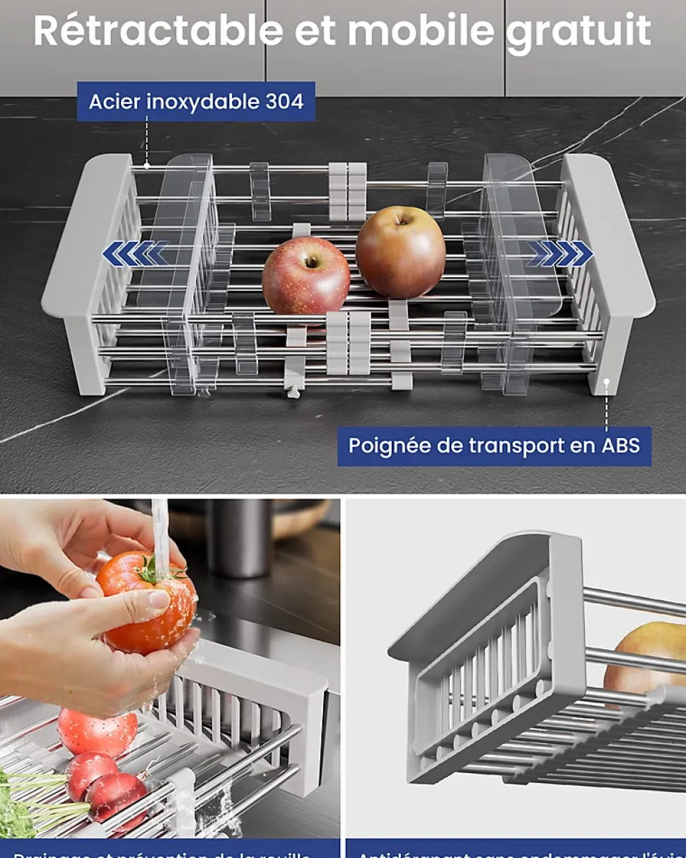 Évier de Cuisine 60 x 45 cm, SOFETIY MAX Évier en Inox Brossé, Évier 1 Bac avec Panier de Drainage , Évier à Encastrer