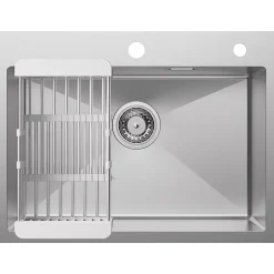 Évier de Cuisine 60 x 45 cm, SOFETIY MAX Évier en Inox Brossé, Évier 1 Bac avec Panier de Drainage , Évier à Encastrer