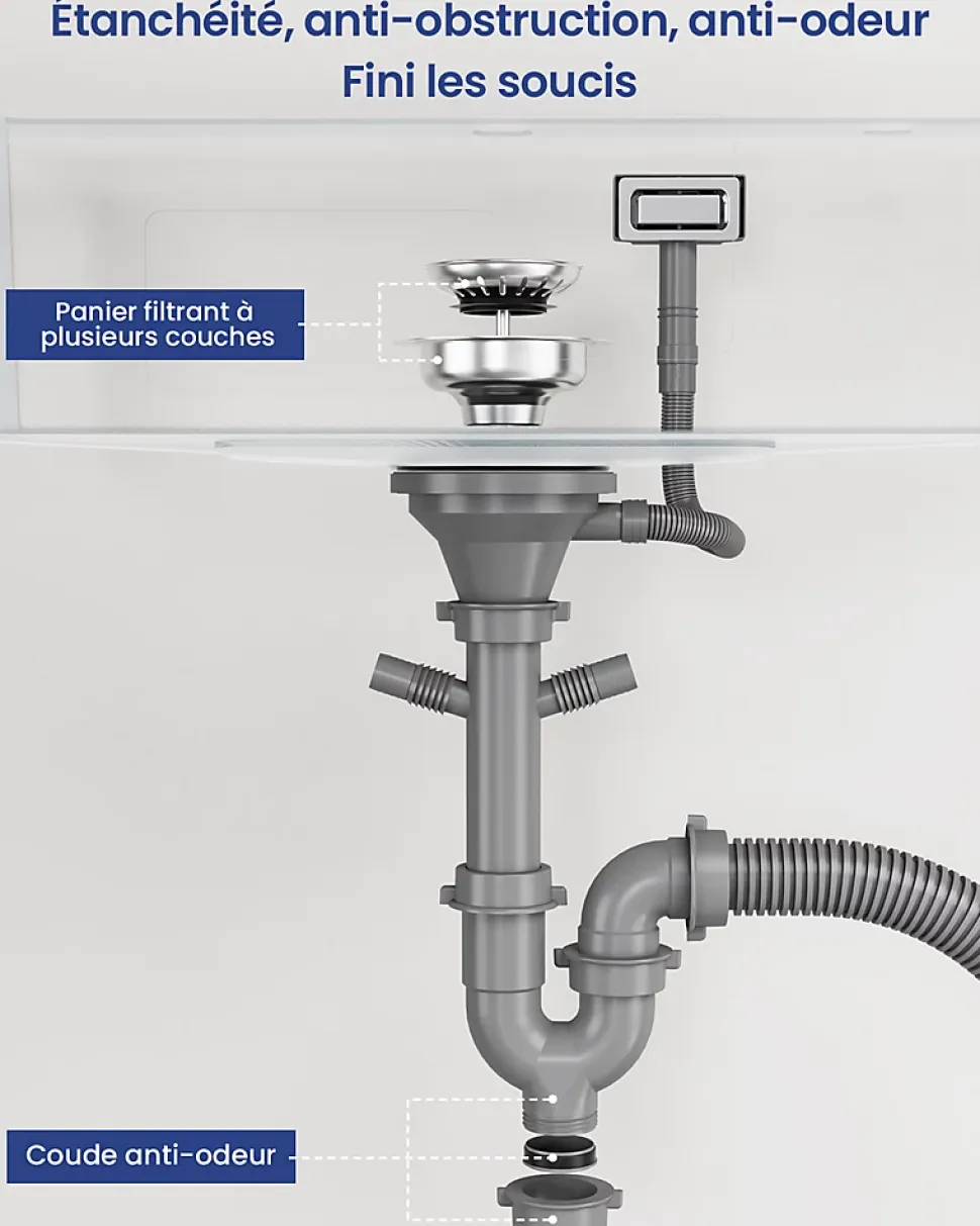 Évier de Cuisine 60 x 45 cm, SOFETIY MAX Évier en Inox Brossé, Évier 1 Bac avec Panier de Drainage , Évier à Encastrer