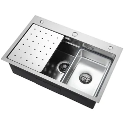 Évier de Cuisine avec égouttoirs 70 x 45 cm, Cecipa MAX Évier en Inox Brossé, Évier 1 Bac avec Egouttoir + Vasque