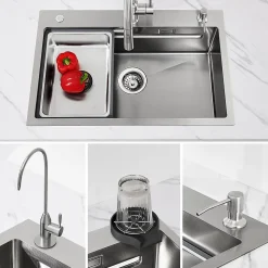 Évier de Cuisine avec égouttoirs 70 x 45 cm, Cecipa MAX Évier en Inox Brossé, Évier 1 Bac avec Egouttoir + Vasque