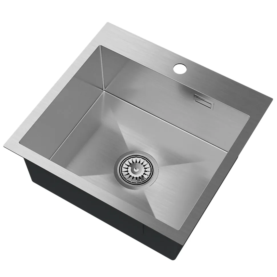 Évier de cuisine en acier inoxydable simple SILVO48 avec finition chromée et siphon