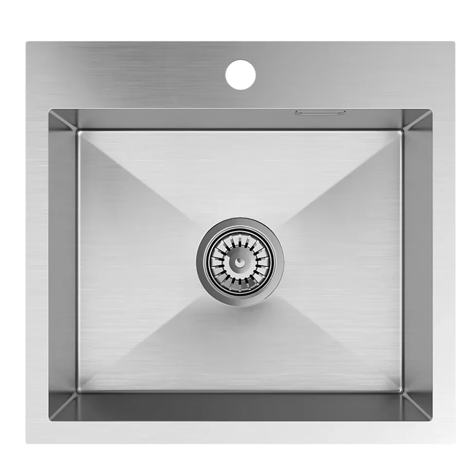 Évier de cuisine en acier inoxydable simple SILVO48 avec finition chromée et siphon