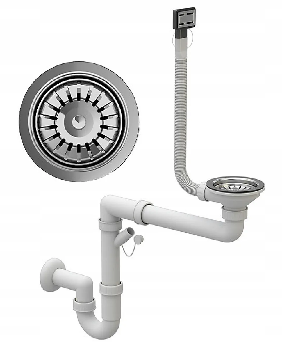 Évier de cuisine en acier inoxydable simple SILVO48 avec finition chromée et siphon