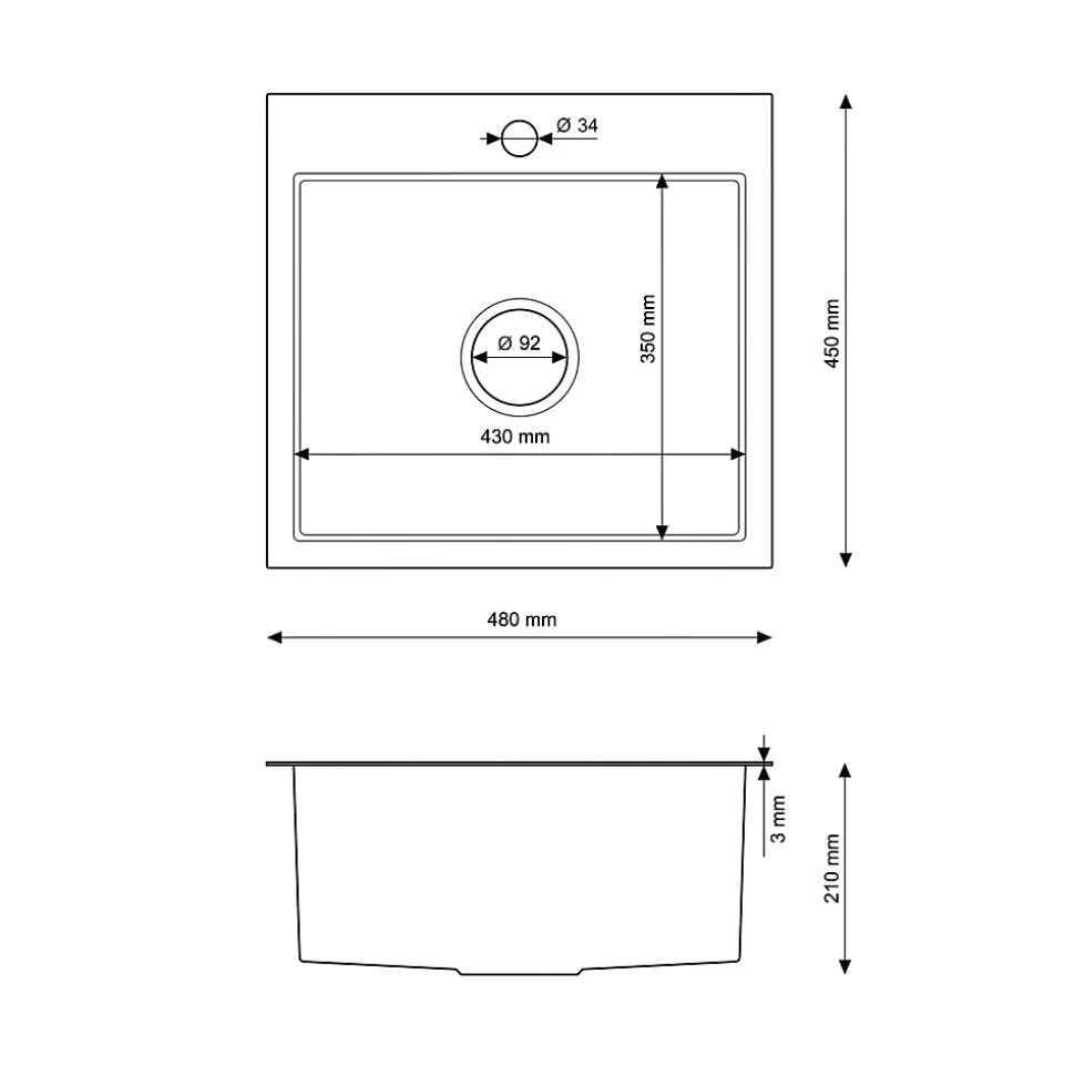 Évier de cuisine en acier inoxydable simple SILVO48 avec finition chromée et siphon