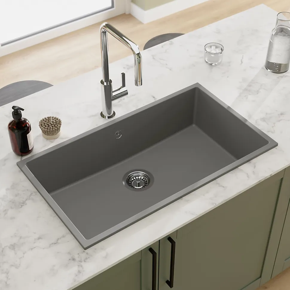 Évier de cuisine en composite de quartz gris 1 bac à encastrer GoodHome Sorrel