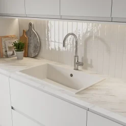 Évier de cuisine en composite de quartz blanc 1 bac à encastrer GoodHome Sorrel