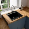 Évier de cuisine en composite de quartz noir 1 bac à encastrer GoodHome Hirase