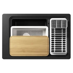 Évier de cuisine en composite de quartz noir 1 bac à encastrer GoodHome Romesco + égouttoir