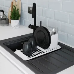 Évier de cuisine en composite de quartz noir 1 bac à encastrer GoodHome Romesco + égouttoir