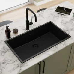 Évier de cuisine en composite de quartz noir 1 bac à encastrer GoodHome Sorrel