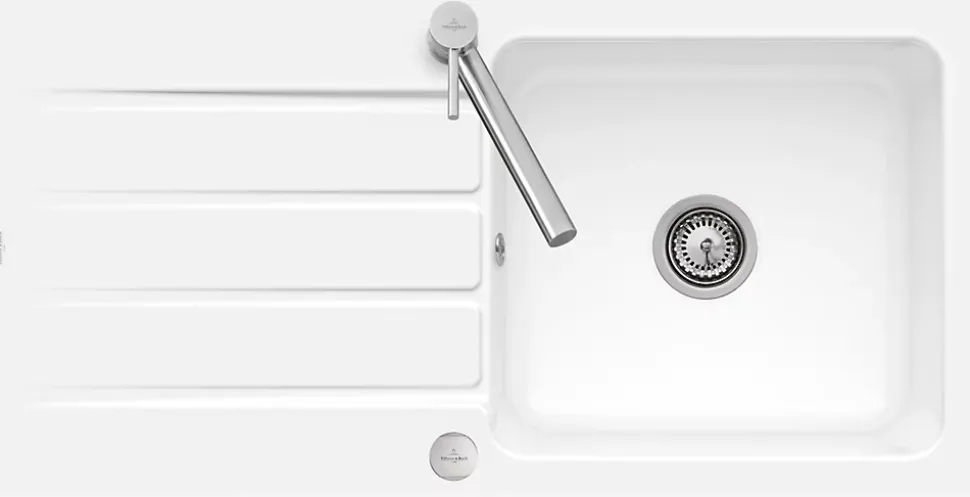 Évier de cuisine en céramique 1 cuve à encastrer Villeroy & Boch Collection blanc brillant