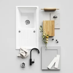 Évier de cuisine en céramique blanche 1 bac à encastrer Burbank