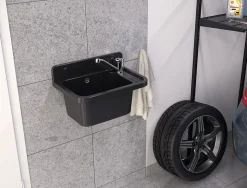 Évier de Cuisine en Granite Gris avec Robinet Noir Extensible