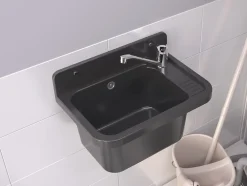 Évier de Cuisine en Granite Gris avec Robinet Noir Extensible
