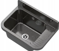 Évier de Cuisine en Granite Gris avec Robinet Noir Extensible