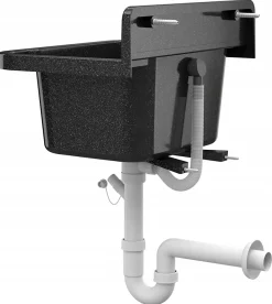 Évier de Cuisine en Granite Gris avec Robinet Noir Extensible