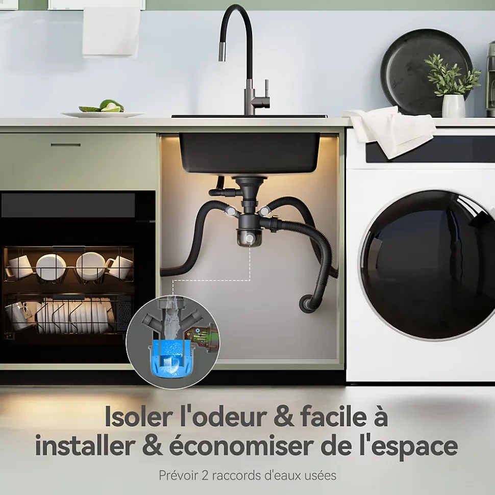 Évier de Cuisine en Granit 50x45cm , SOFETIY MAX Évier 1 Bac Noir , Kit de Vidage,Évier à poser + Panier égouttoir