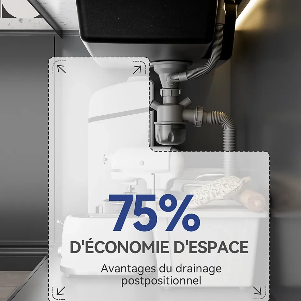 Évier de Cuisine en Granit 50x45cm , SOFETIY MAX Évier 1 Bac Noir , Kit de Vidage,Évier à poser + Panier égouttoir