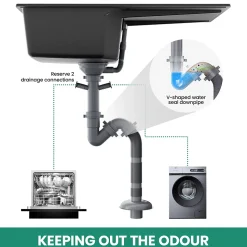 Évier de Cuisine en Granit Noir 78 x 45 cm, Évier 1 Bac, Évier à Encastrer avec étagère, Quartz et Résine, Kit de Vidage