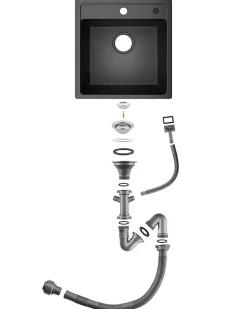 Évier de Cuisine en Granit 45x46cm , ANYCEE MAX Évier 1 Bac Noir , Kit de Vidage,Évier à Encastrer