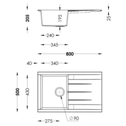 Évier de cuisine en résine noir 1 bac à encastrer et égouttoir GoodHome Keluak