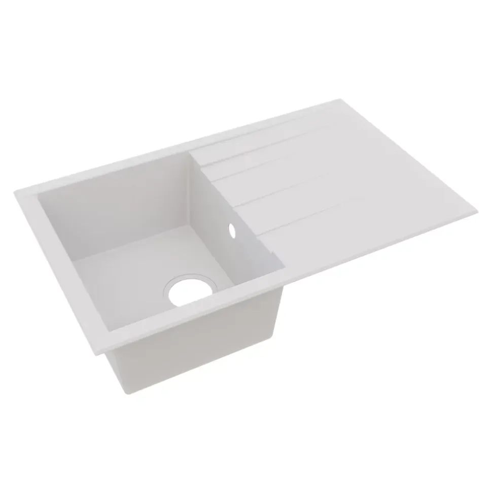 Évier de cuisine en résine blanc 1 bac à encastrer et égouttoir GoodHome Keluak