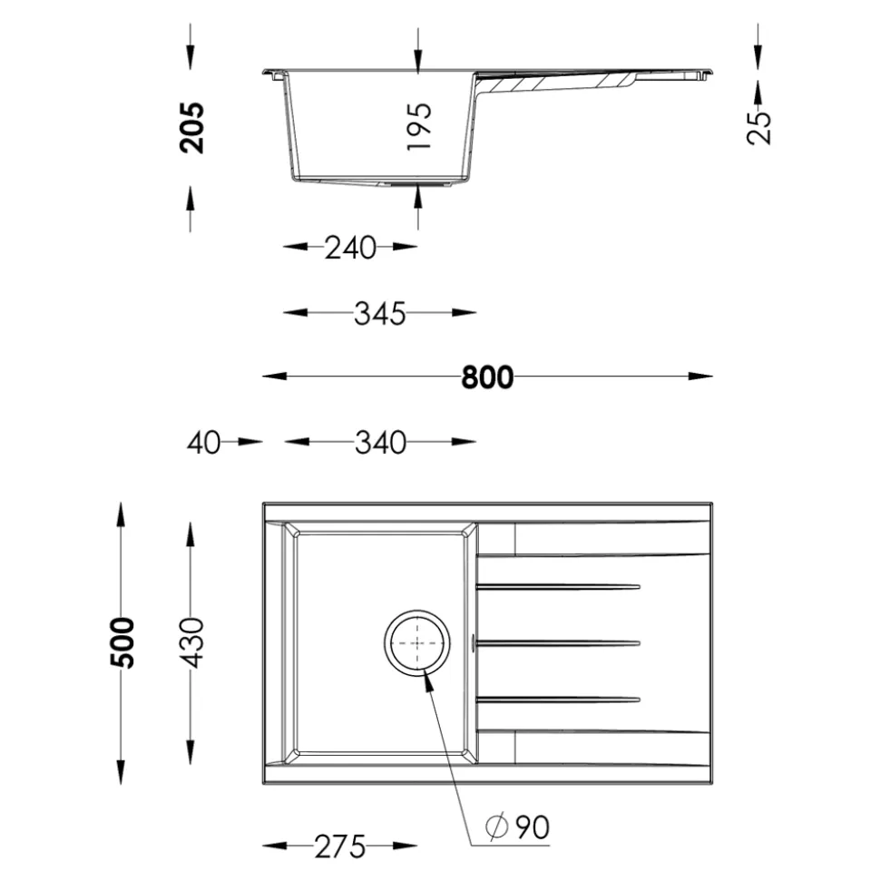 Évier de cuisine en résine blanc 1 bac à encastrer et égouttoir GoodHome Keluak