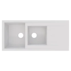 Évier de cuisine en résine blanc 2 bacs à encastrer et égouttoir GoodHome Keluak