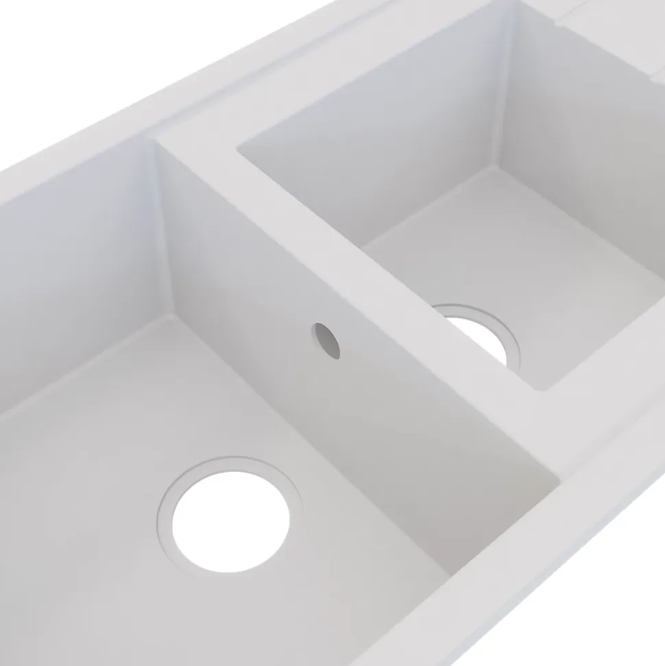 Évier de cuisine en résine blanc 2 bacs à encastrer et égouttoir GoodHome Keluak