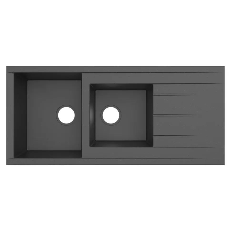 Évier de cuisine en résine noir 2 bacs à encastrer et égouttoir GoodHome Keluak