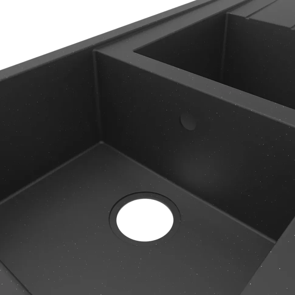 Évier de cuisine en résine noir 2 bacs à encastrer et égouttoir GoodHome Keluak