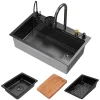 Évier de cuisine encasté multifonctions robinet douchette 75x46 cm anthracite