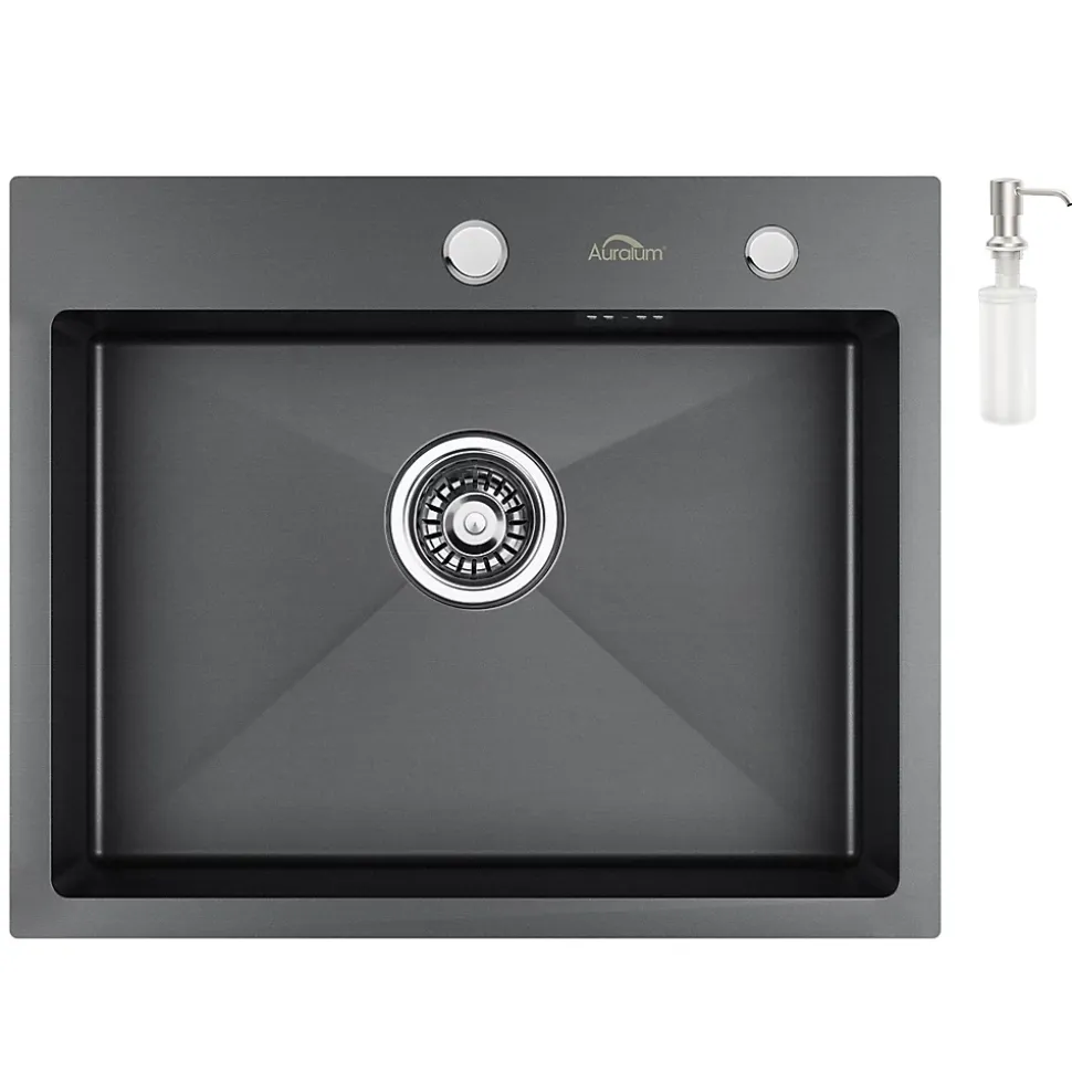 Évier de Cuisine inox 55 x 45 cm, CECIPA MAX Évier 1 Bac, Lavabo Cuisine Montage Encastré ou Supérieur + Distributeur de Savon