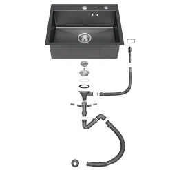 Évier de Cuisine inox 55 x 45 cm, CECIPA MAX Évier 1 Bac, Lavabo Cuisine Montage Encastré ou Supérieur + Distributeur de Savon