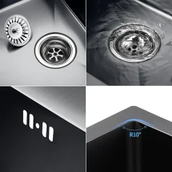 Évier de Cuisine inox 55 x 45 cm, CECIPA MAX Évier 1 Bac, Lavabo Cuisine Montage Encastré ou Supérieur + Distributeur de Savon