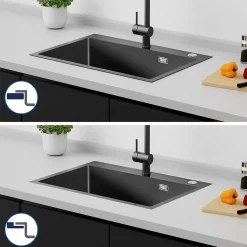 Évier de Cuisine inox 68 x 45 cm, Auralum MAX Évier 1 Bac, Lavabo Cuisine Montage Encastré ou Supérieur, avec Panier à eau