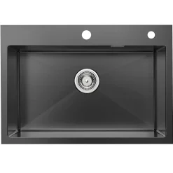 Évier de Cuisine inox 68 x 45 cm, Auralum MAX Évier 1 Bac, Lavabo Cuisine Montage Encastré ou Supérieur, avec Panier à eau